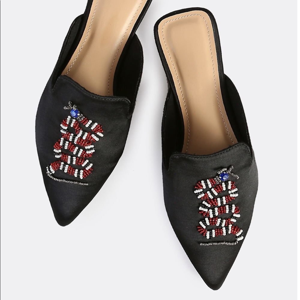 Satin beaded snake mules